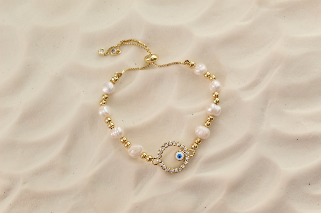 Evil Eye Pearl Beaded Bracelet Set Adjustable Evil Eye Bracelet